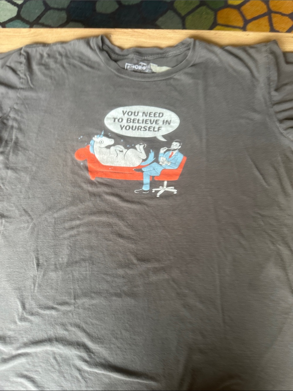 Men's Short-Sleeve Graphic Tee - Gray with Motivational Unicorn Print